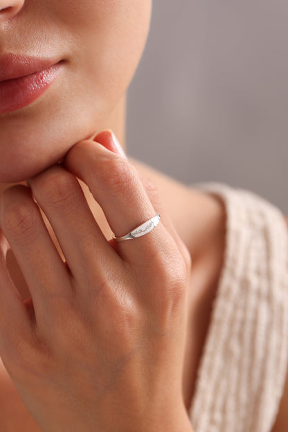 Personalized Birth Flower Ring: 14k Gold Signet, Engraved Floral Jewelry