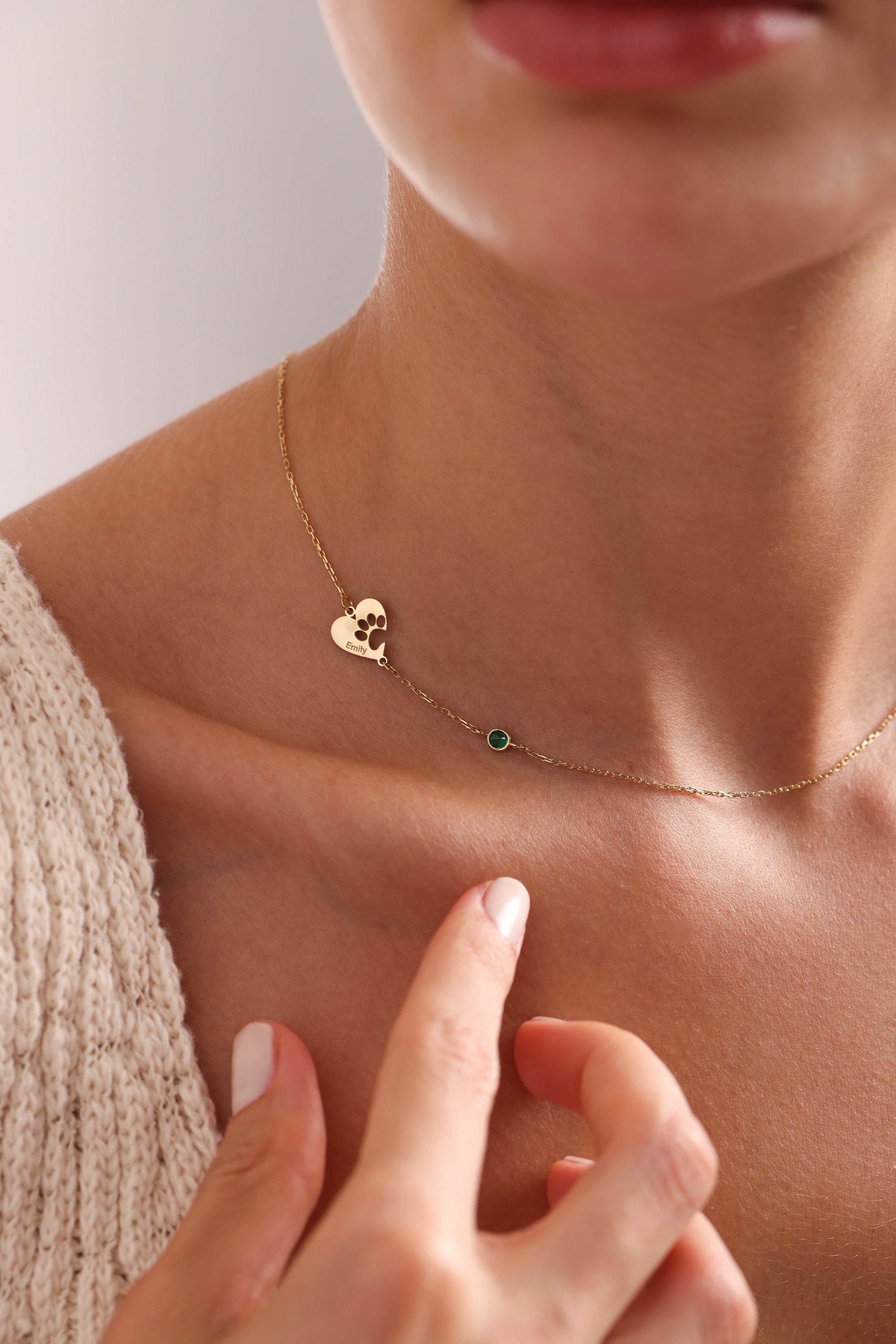 Engraved Paw Print Necklace,Heart Shaped Paw Necklace,Birthstone Necklace,Pet Memorial Jewelry,Minimalist Paw Necklace,Gift For Dog Mom