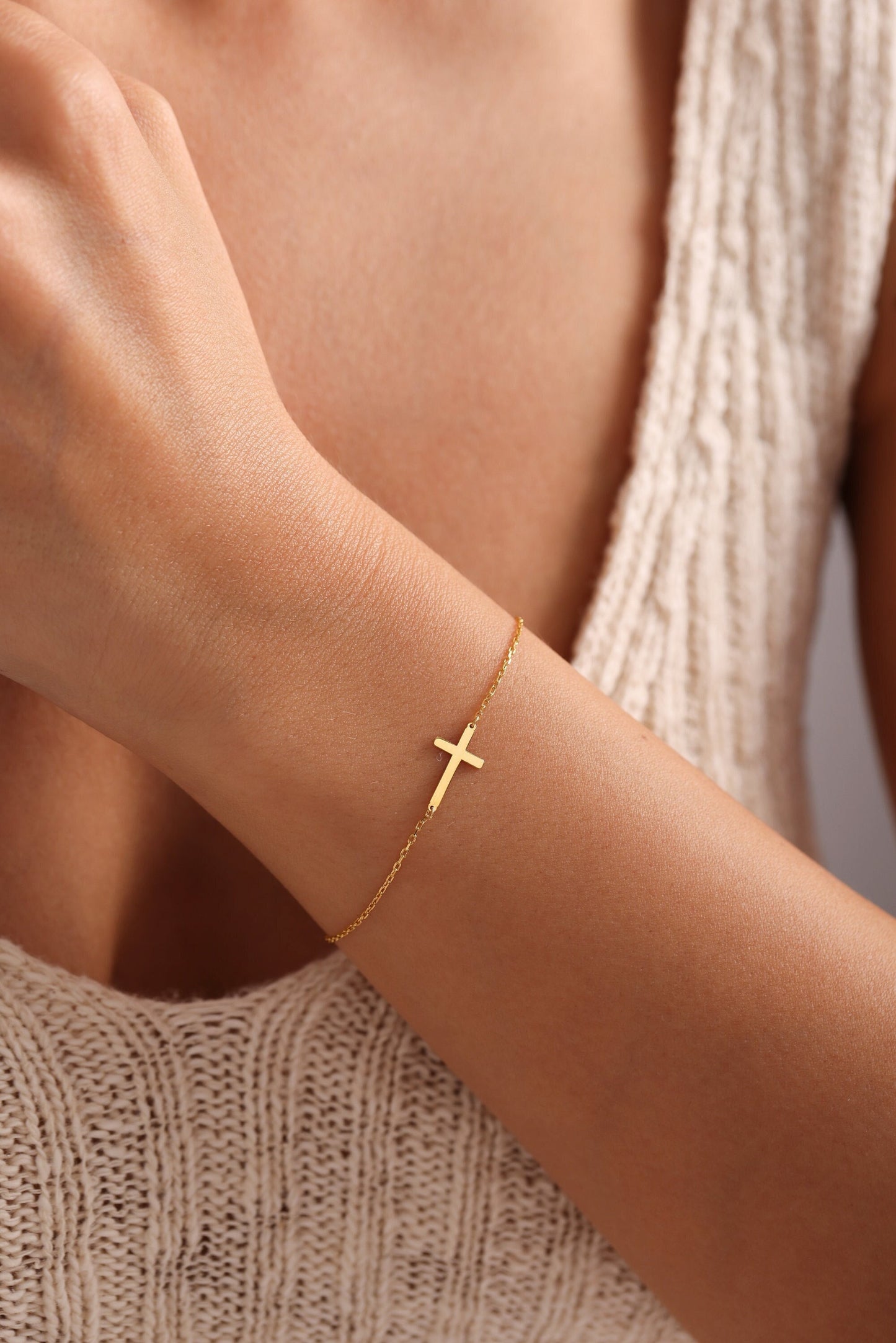 14K Gold Cross Bracelet , Christian Gifts for Women , Communion Gift