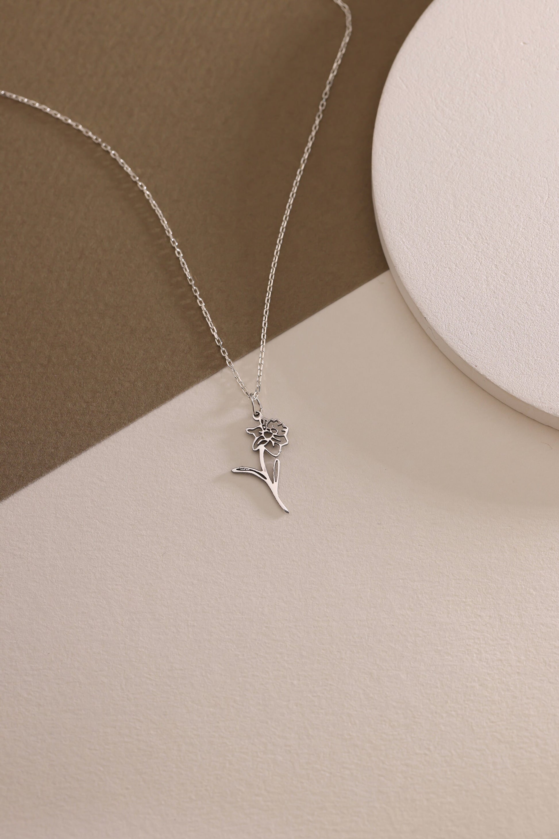 Sterling Silver Birth Flower Necklace: Personalized Floral Jewelry , Flower Necklace