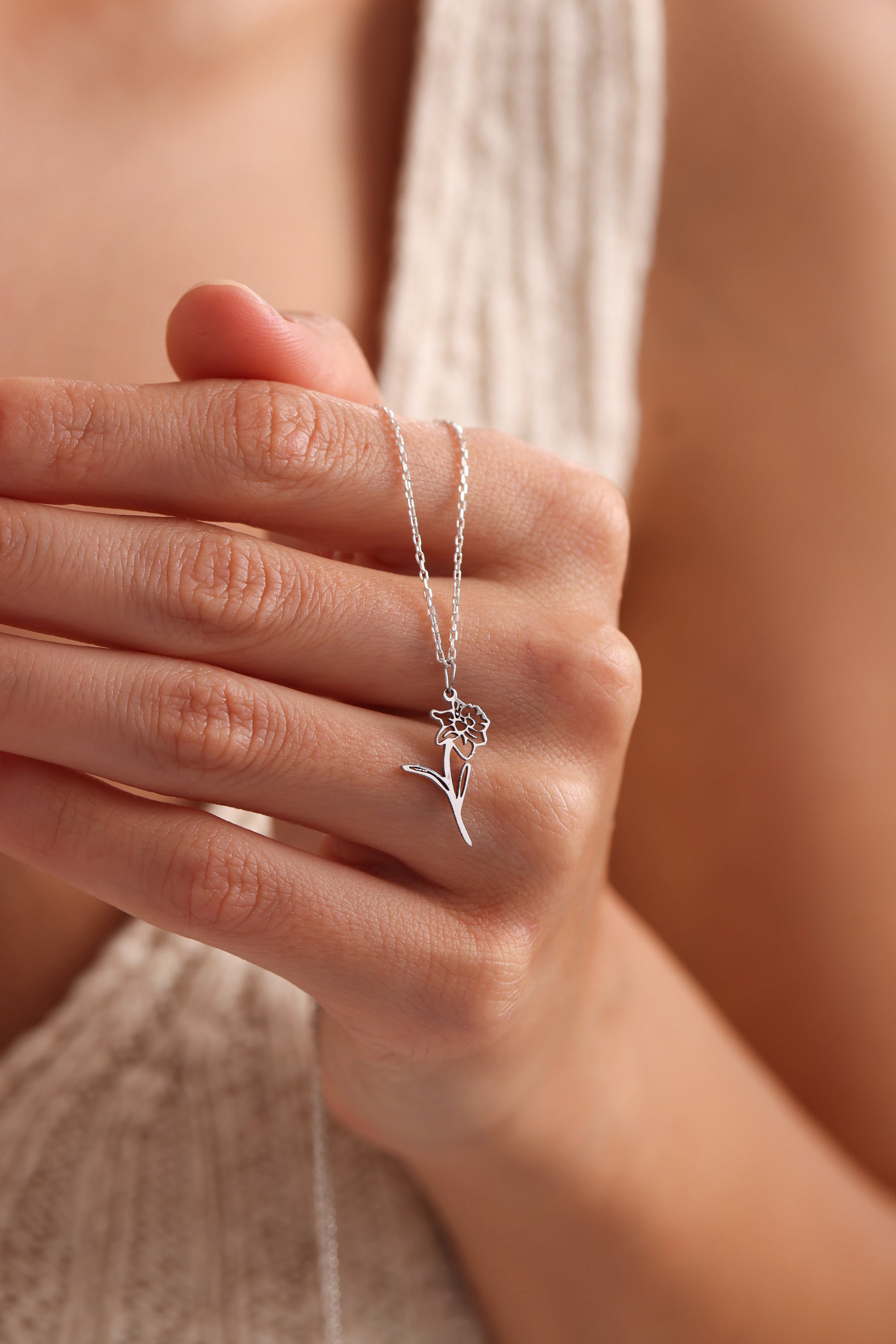Sterling Silver Birth Flower Necklace: Personalized Floral Jewelry , Flower Necklace