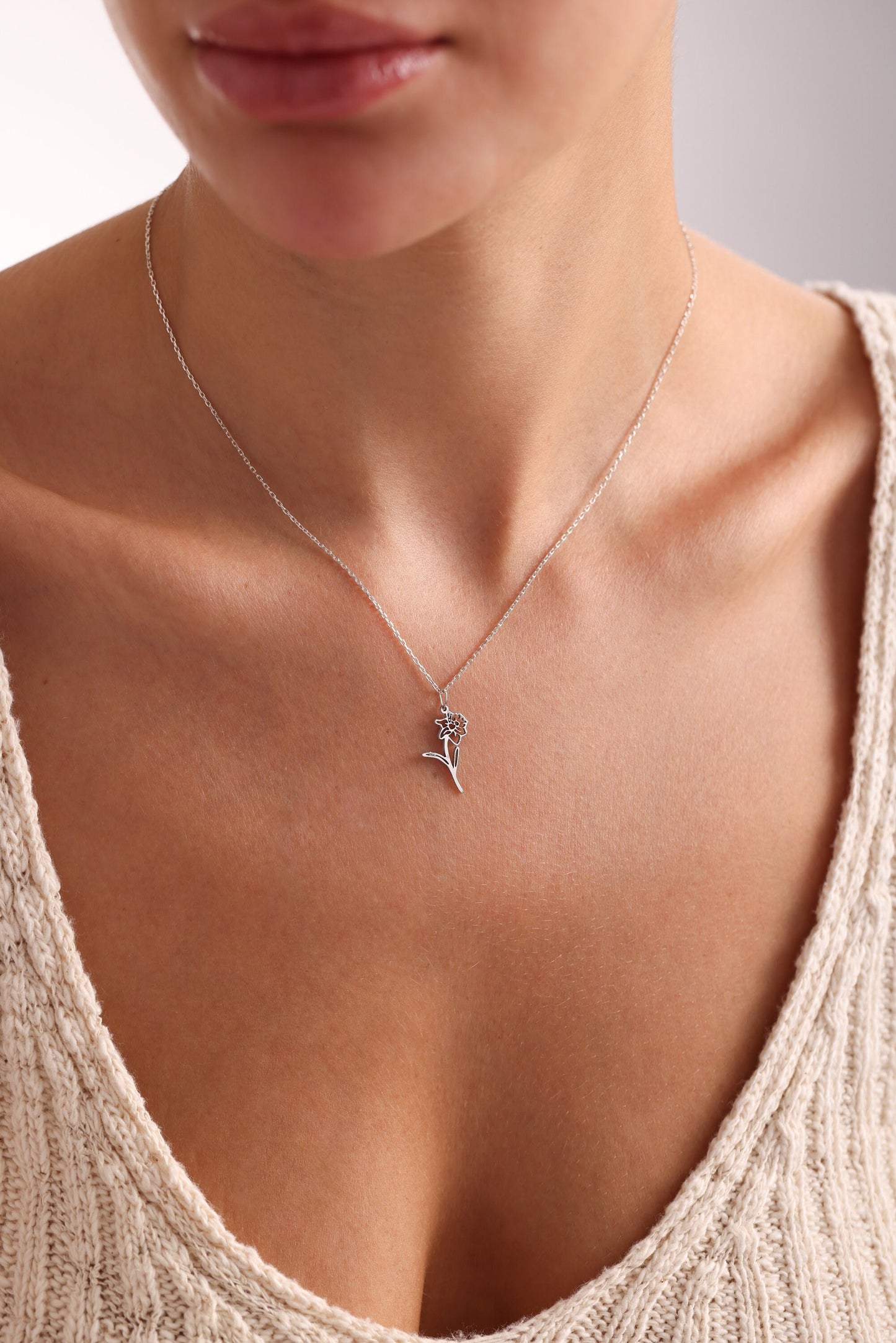 Sterling Silver Birth Flower Necklace: Personalized Floral Jewelry , Flower Necklace