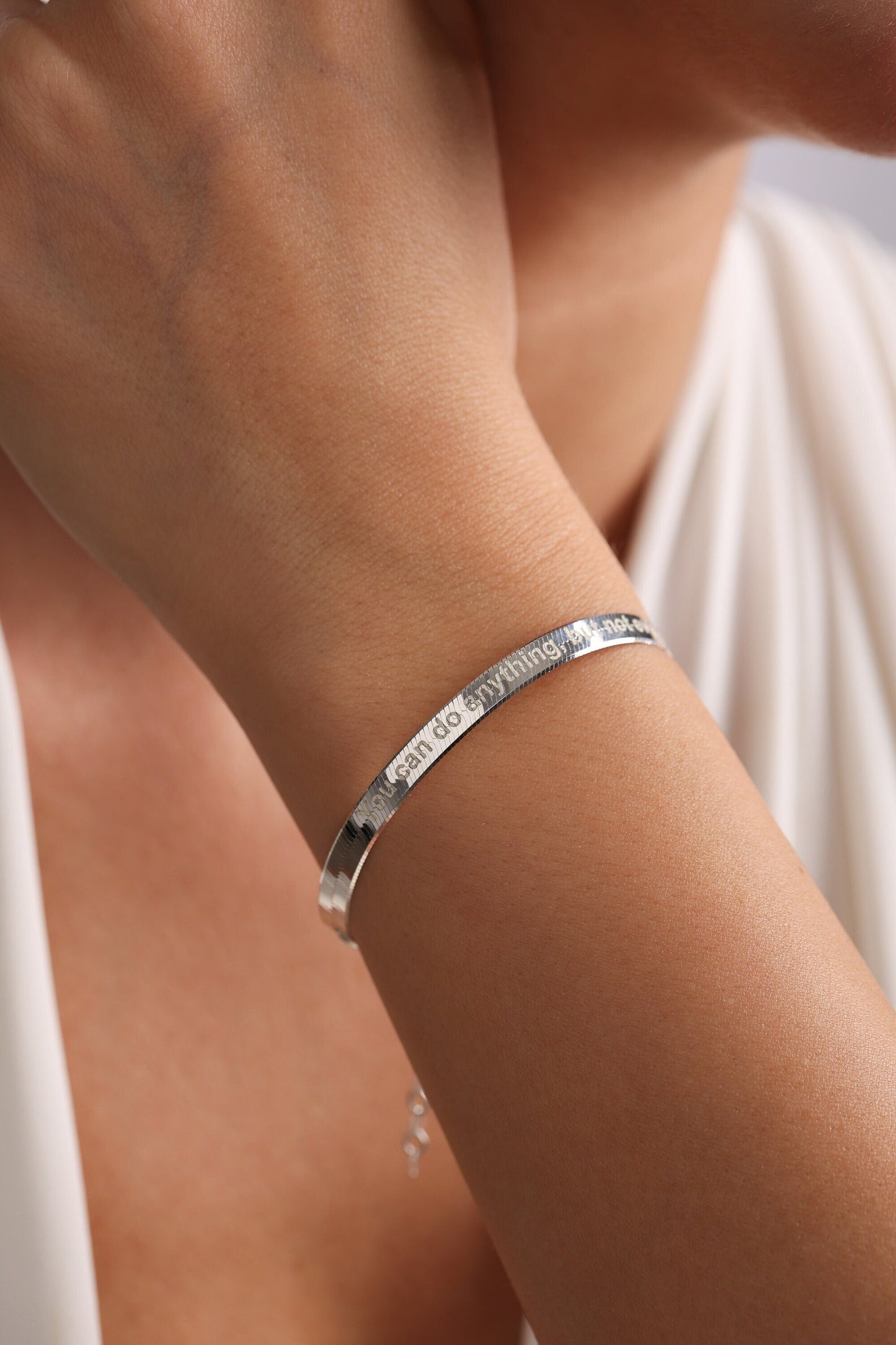 14K Gold Herringbone Bracelet: Personalized 925 Silver Snake Chain