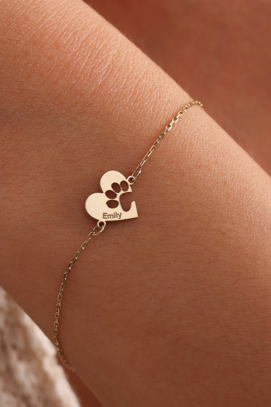 Paw Print Bracelet,Dog/Cat Bracelet,Heart Shapped Paw Bracelet,Personalized Pet Bracelet,Animal Friendly Jewelry•Pet Lover Gift•Gift for Mom