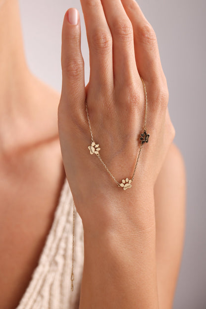 Engraved Paw Print Necklace, Custom Gold Charm Necklace, Unique Pet Keepsake Pet Memorial Necklace, Engraved Name Necklace for Multiple Pets