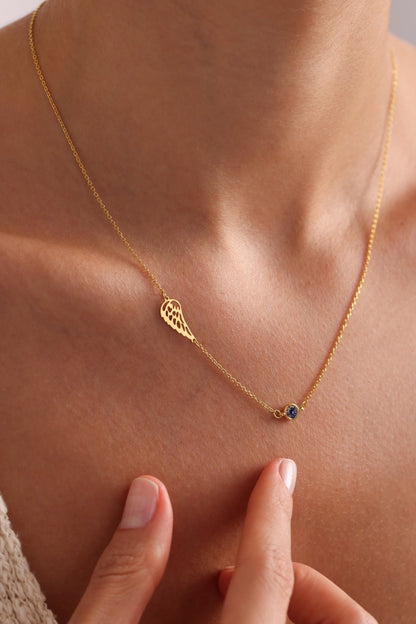 Memorial Necklace - Birthstone Angel Wing Necklace - Birthstone Sympathy Necklace - Guardian Angel - Miscarriage Jewelry - Baby Loss Jewelry