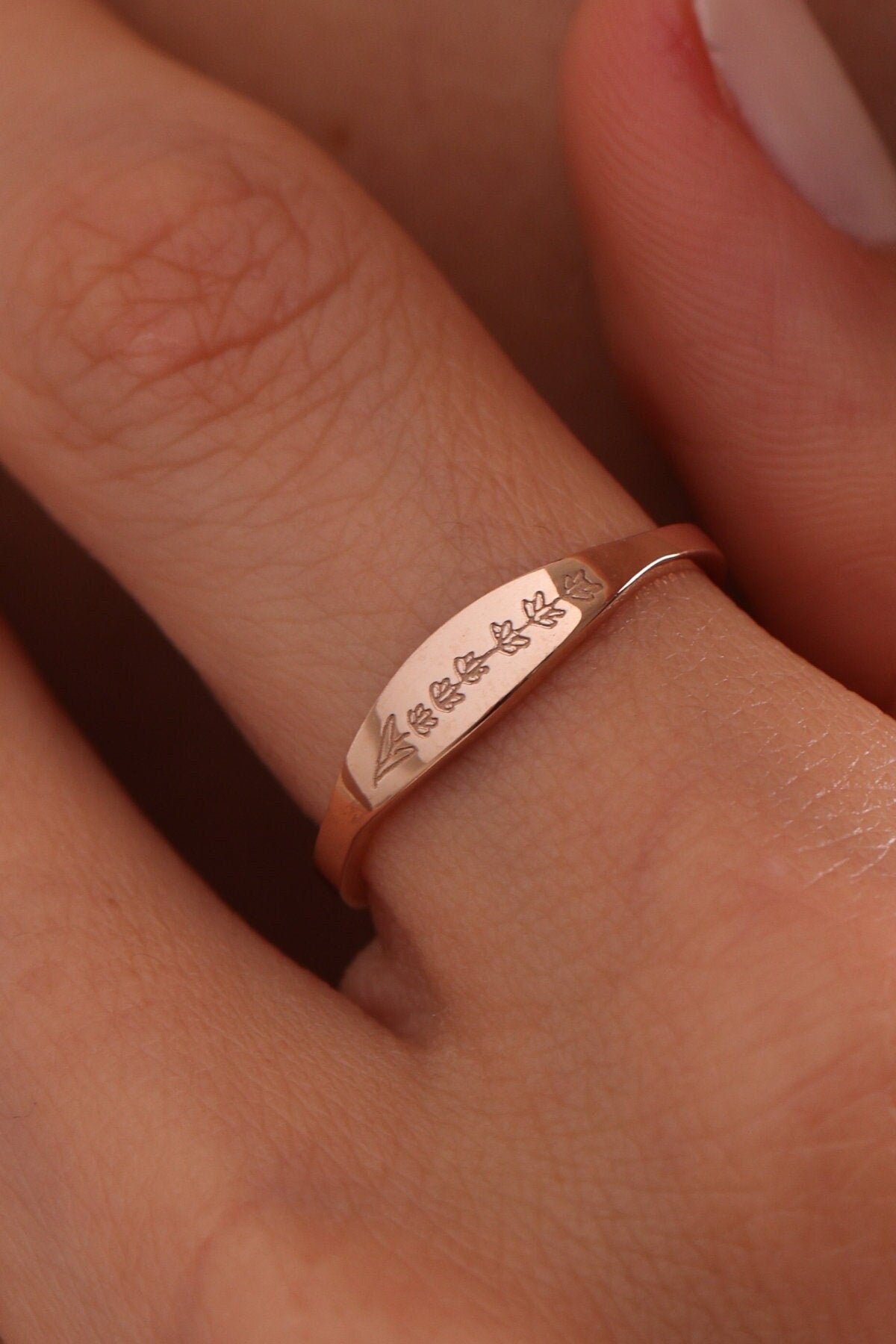Custom Birth Flower Ring: Sterling Silver Stacking Jewelry