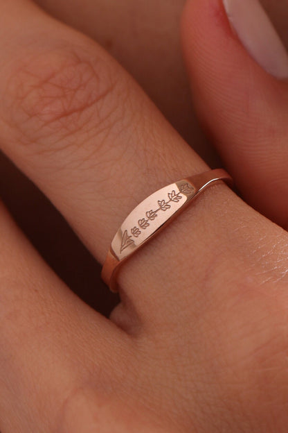 Custom Birth Flower Ring: Sterling Silver Stacking Jewelry