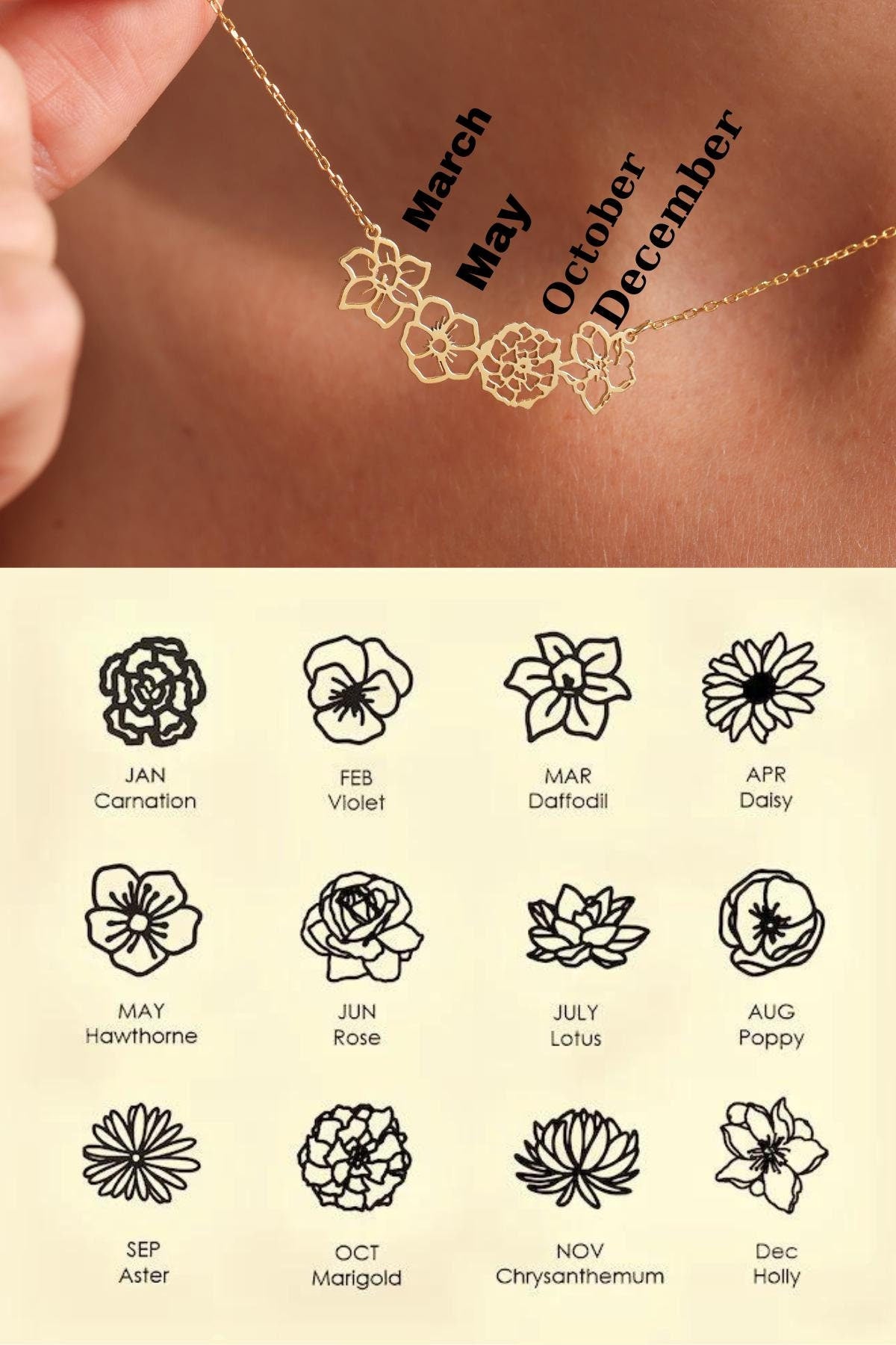 Custom Birthflower Necklace with Birthstone, Family Birth Flower Necklacce, Birth Month Necklace, Bridesmaids Gift for Her, Mothers Day Gift