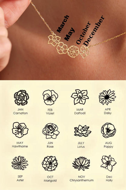 Custom Birthflower Necklace with Birthstone, Family Birth Flower Necklacce, Birth Month Necklace, Bridesmaids Gift for Her, Mothers Day Gift