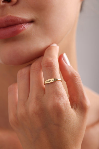 Custom Birth Flower Ring: Sterling Silver Stacking Jewelry