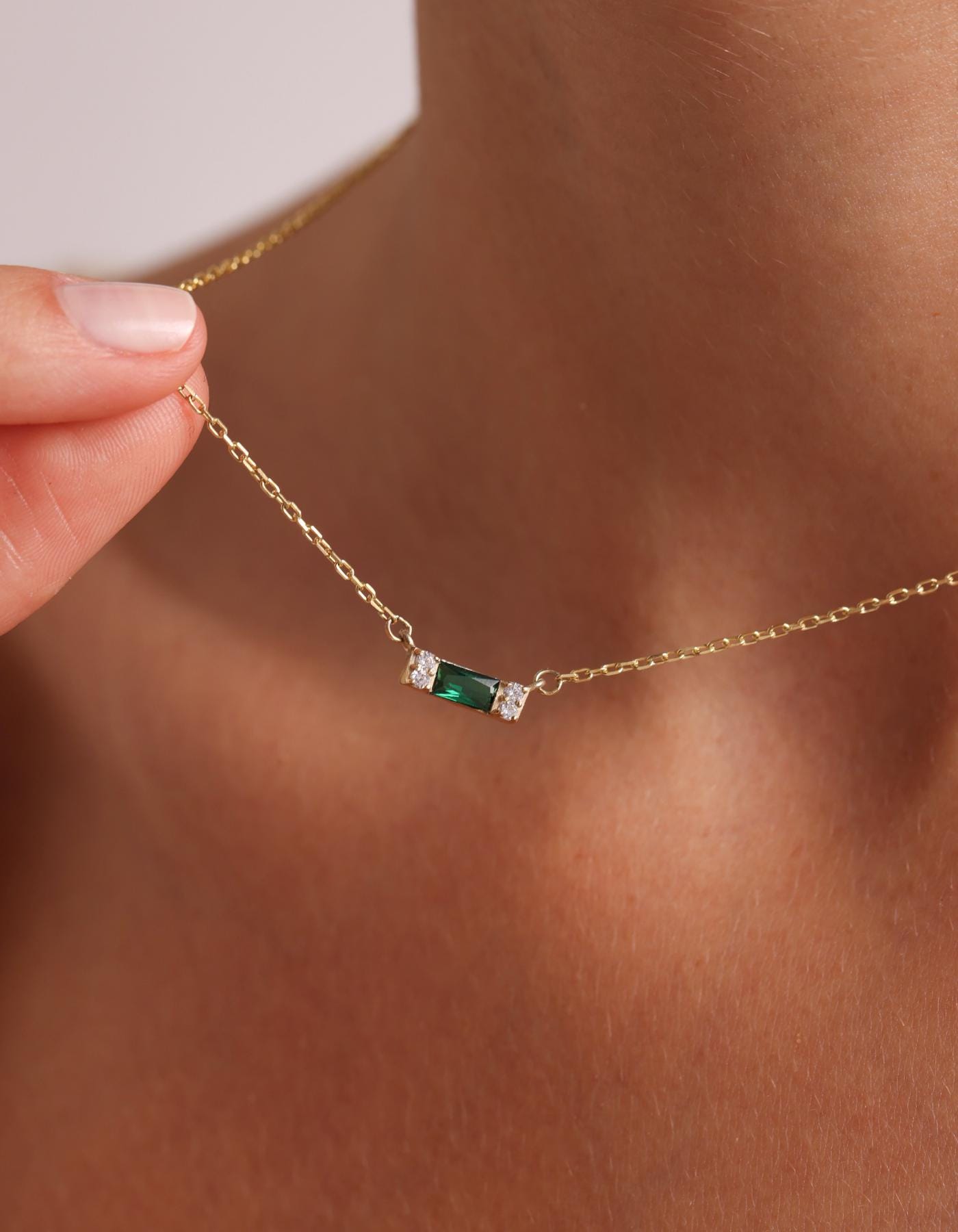 Custom Baguette Birthstone Necklace: Personalized Jewelry, Emerald Cut Necklace, Minimalist Necklace, Dainty Necklace, Anniversary Gift