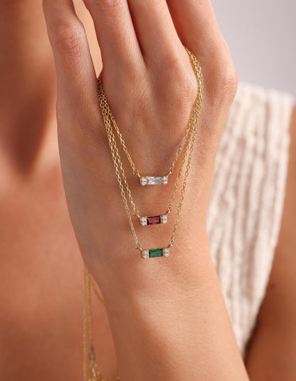 Custom Baguette Birthstone Necklace: Personalized Jewelry, Emerald Cut Necklace, Minimalist Necklace, Dainty Necklace, Anniversary Gift