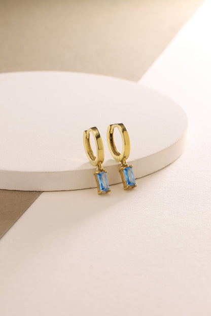 Baguette Birthstone Hoop Earrings: 925 Sterling Silver, Dainty Huggie Earrings