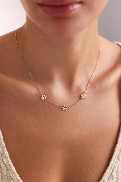 Engraved Paw Print Necklace, Custom Gold Charm Necklace, Unique Pet Keepsake Pet Memorial Necklace, Engraved Name Necklace for Multiple Pets