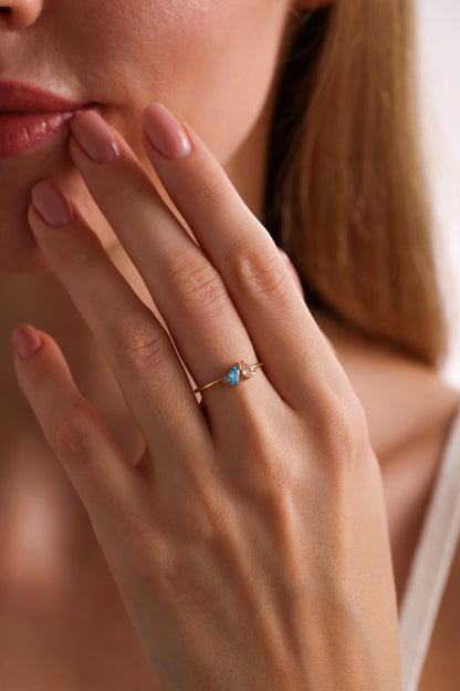 14K Solid Gold Birthstone Ring, Solid Gold 2 Birthstone Ring, Womens Dainty Stackable Ring,Personalized Jewelry, Handmade Gift for Her