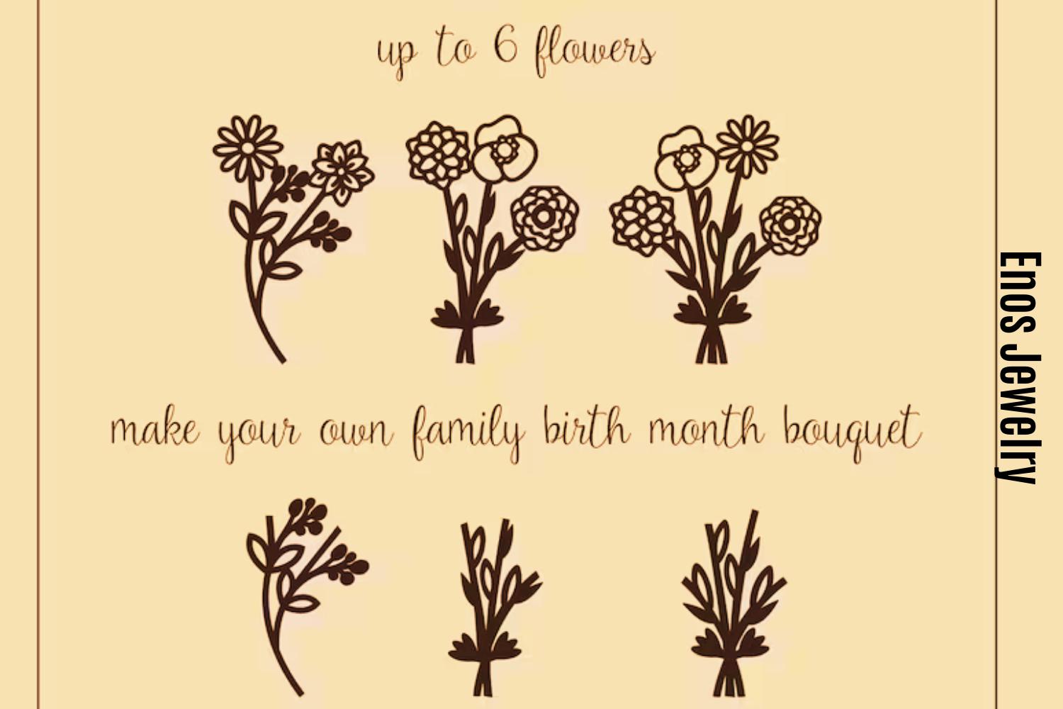 Multiple Birth Flower Necklace,Birth Flower Bouquet Necklace, Mothers Necklace , Gift For Mom, Birth flower Family Gift, Mothers Day Gift