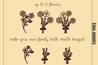 Multiple Birth Flower Necklace,Birth Flower Bouquet Necklace, Mothers Necklace , Gift For Mom, Birth flower Family Gift, Mothers Day Gift