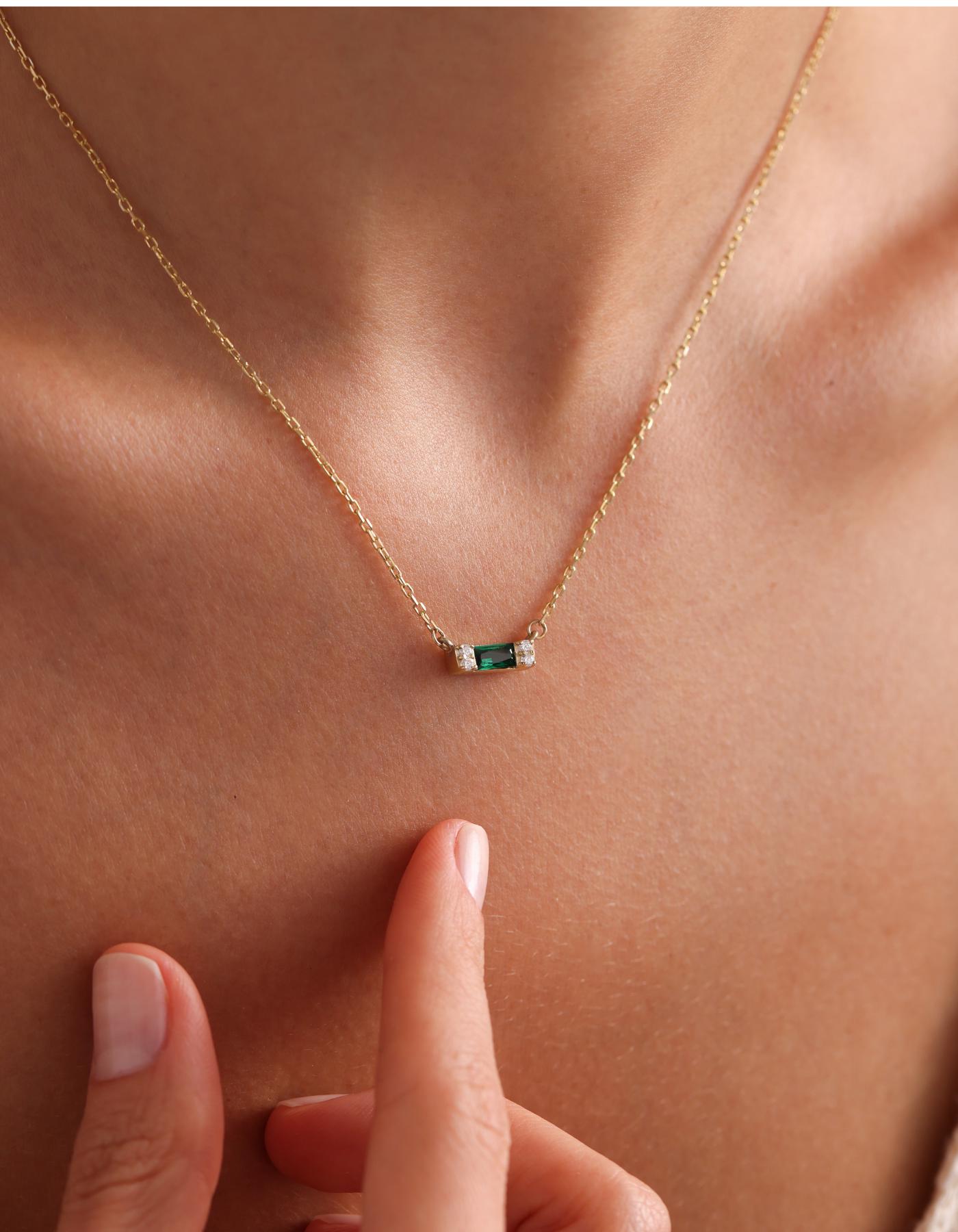 Custom Baguette Birthstone Necklace: Personalized Jewelry, Emerald Cut Necklace, Minimalist Necklace, Dainty Necklace, Anniversary Gift