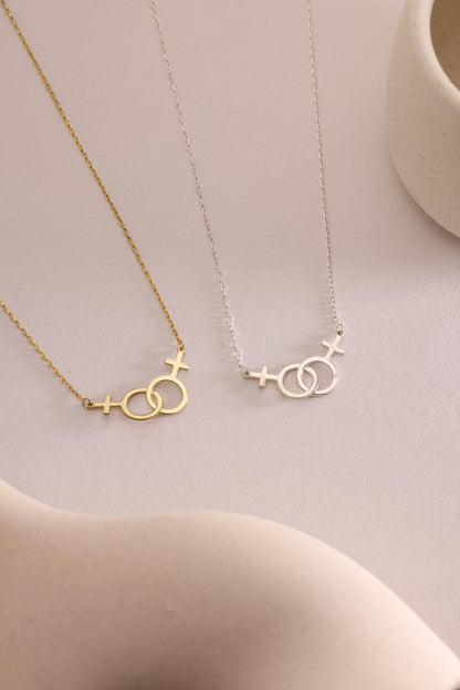 14K Solid Gold Lesbian Necklace - Lesbian Pride Jewelry - Sterling Silver Double Venus Necklace - Pride Necklace - Gift For Her,Lesbian Gift