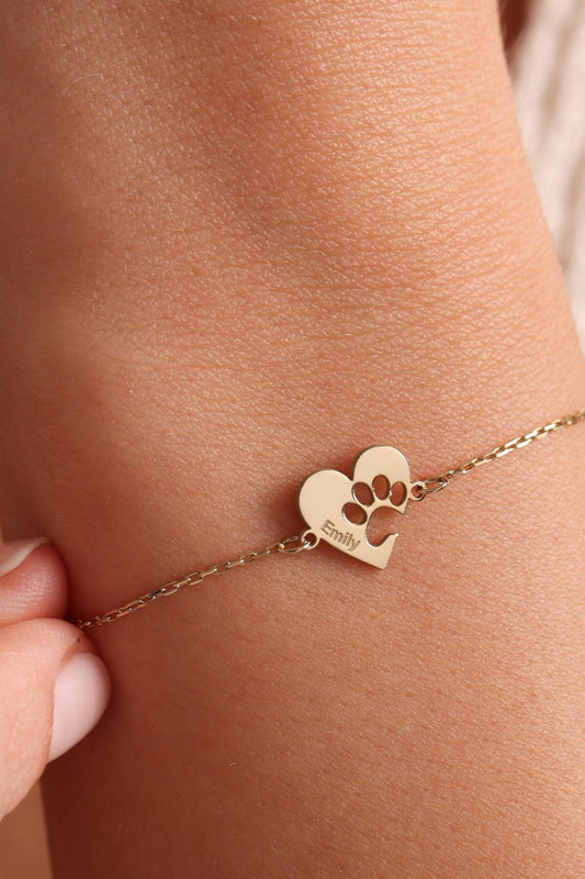 Engraved Paw Print Heart Bracelet: Sterling Silver Pet Memorial Bracelet