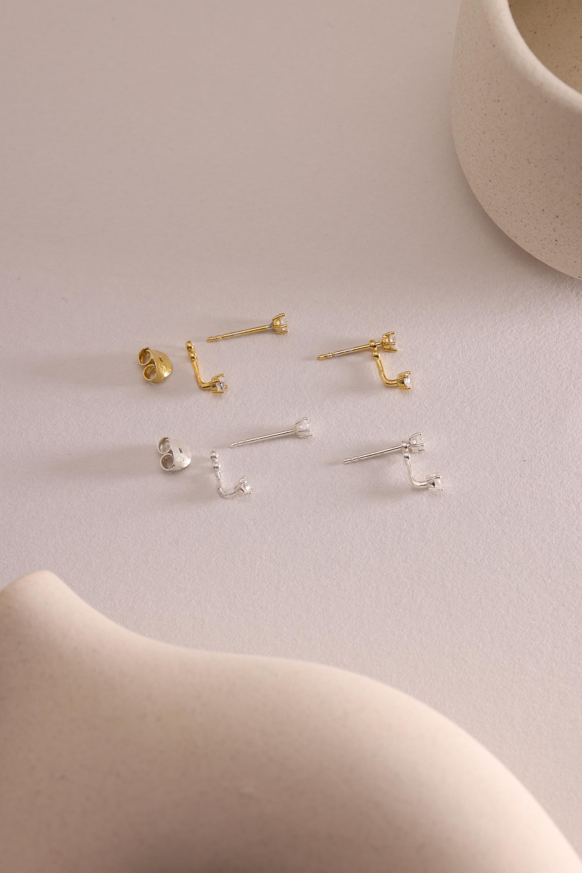 18k Gold Plated sterling silver Front Back Earrings, Ear Jacket, Dainty Studs, CZ Diamond Studs, Dainty CZ Studs Earrings, Christmas Gift