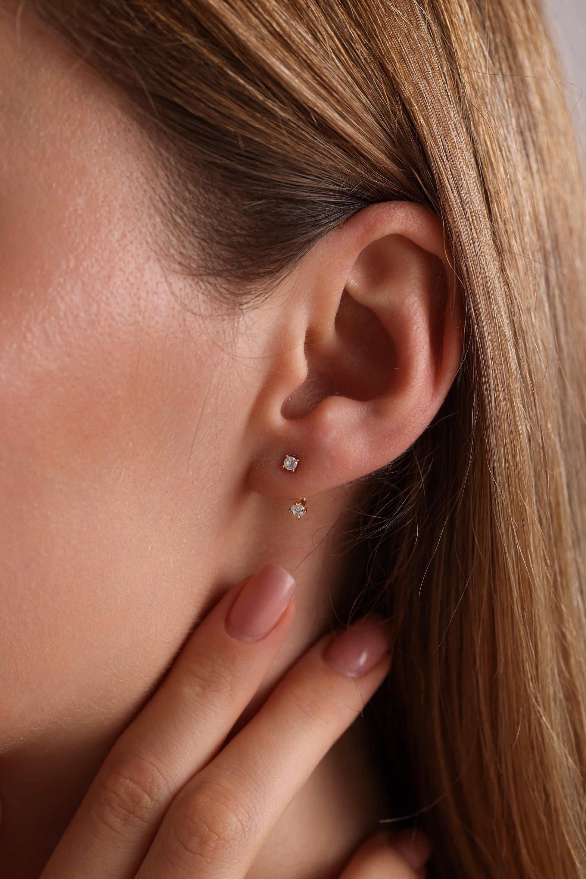 Sterling Silver Front Back Earrings: Dainty Minimalist Studs