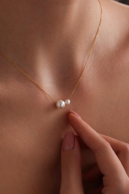 Dainty Freshwater Pearl Necklace: 18K Gold Plated Sterling Silver