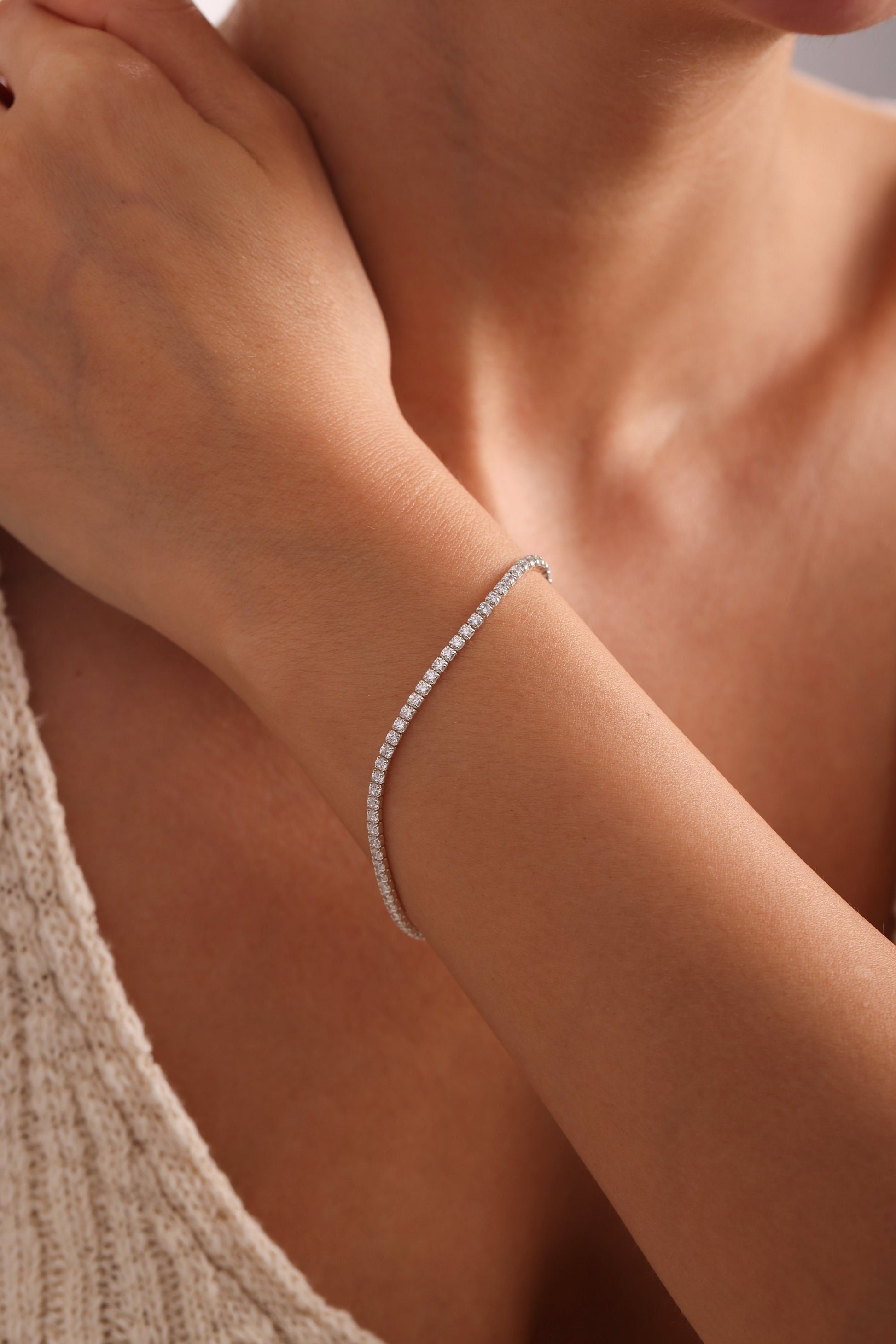 Dainty Sterling Silver Tennis Bracelet: Cubic Zirconia Minimalist Bracelet