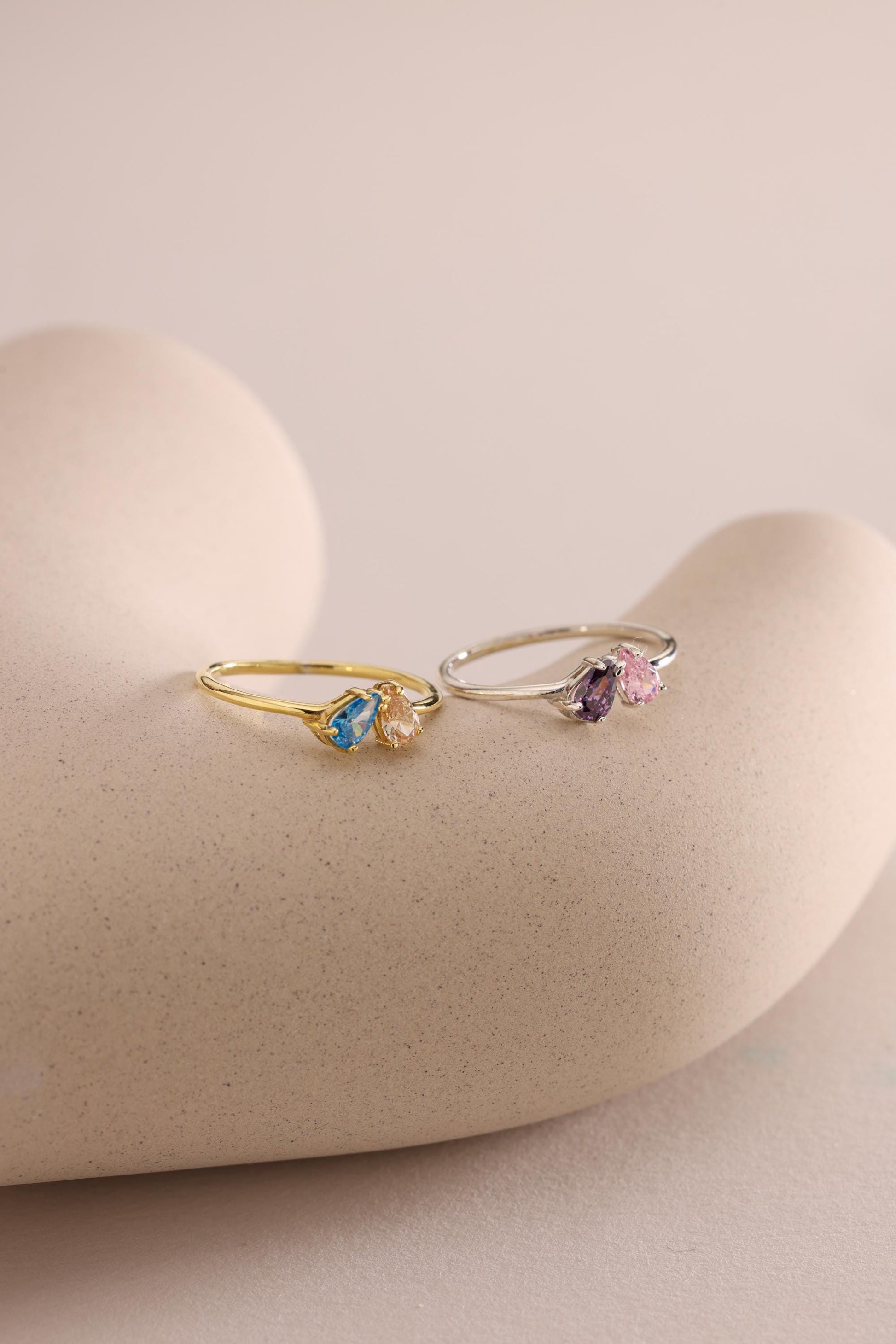 Custom Heart Birthstone Ring, 2 Birthstone Ring, Mothers Ring,Personalized Birthday Gift for Her, Stackable Ring,Christmas Gift,Gift For Mom