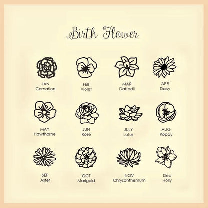 Dainty Sideway Birth Flower Necklace, Sterling Silver, Birthstone