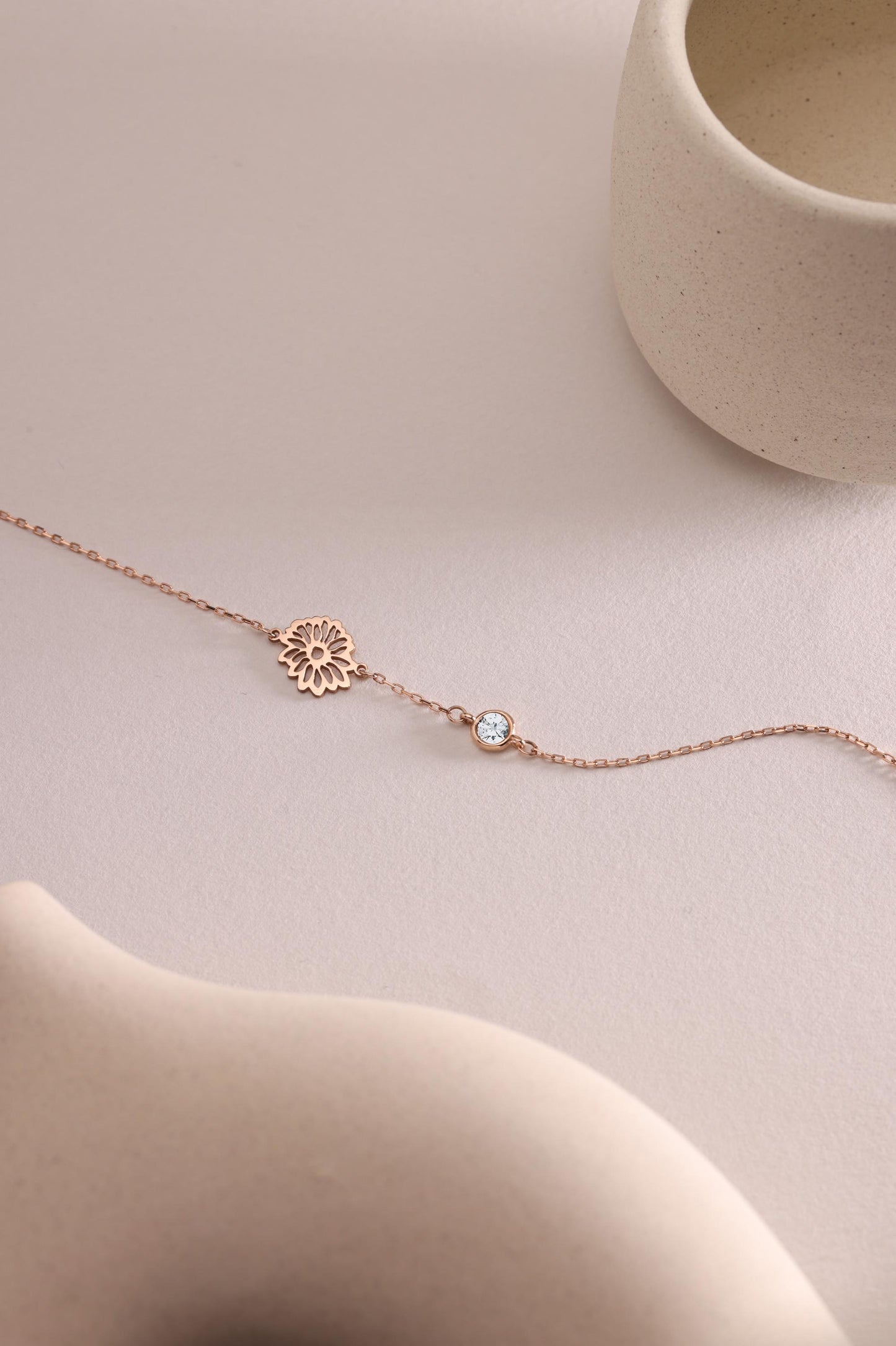 Dainty Sideway Birth Flower Necklace, Sterling Silver, Birthstone