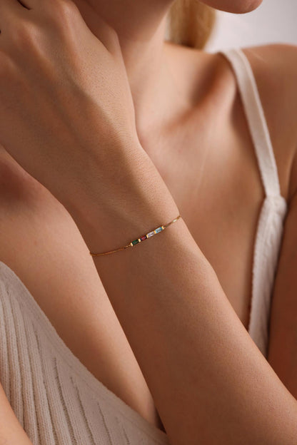 14K Gold Birthstone Bracelet, Baguette Birthstone Bracelet, Graduation Gift, Birthday Gift, Grandma Gift for Mom, Christmas Gift for Her
