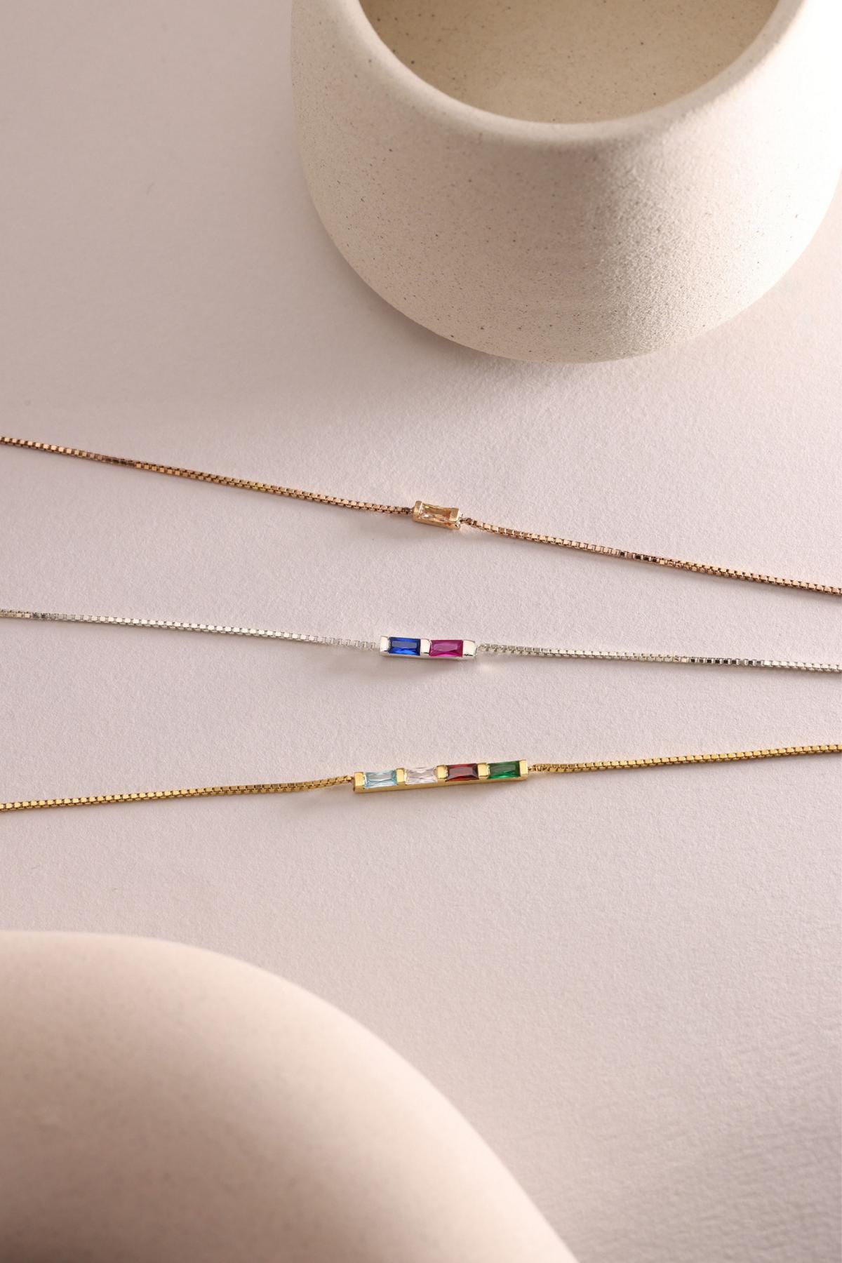 14k Gold Baguette Birthstone Bracelet: Personalized Jewelry Gift