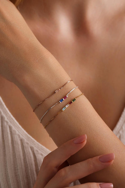 14k Gold Baguette Birthstone Bracelet: Personalized Jewelry Gift