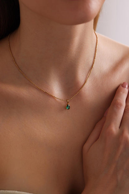 Teardrop Emerald Pendant Necklace: 14k Gold May Birthstone
