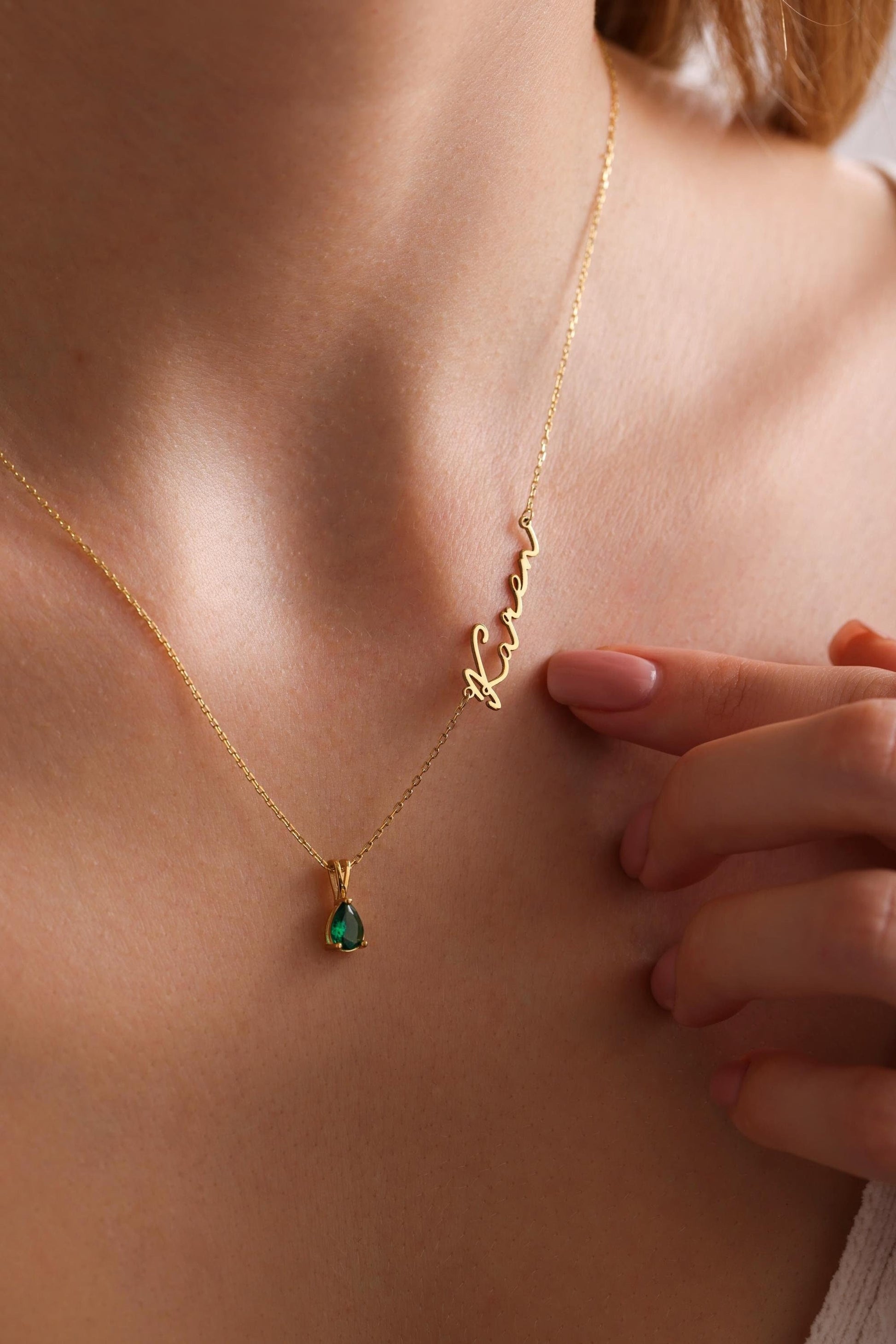 14K Solid Gold Name Necklace with Birthstone • Name Plate Necklace • Costum Name Necklace• Gift for Her • Mothers Day Gift •Bridesmaid Gifts