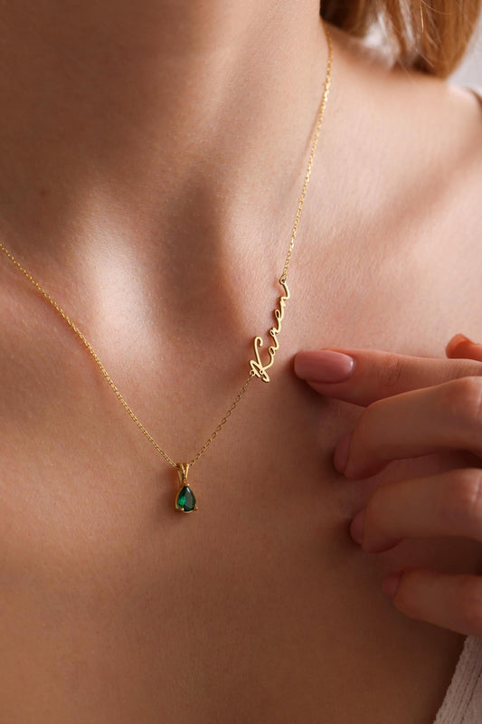 14K Solid Gold Name Necklace with Birthstone • Name Plate Necklace • Costum Name Necklace• Gift for Her • Mothers Day Gift •Bridesmaid Gifts