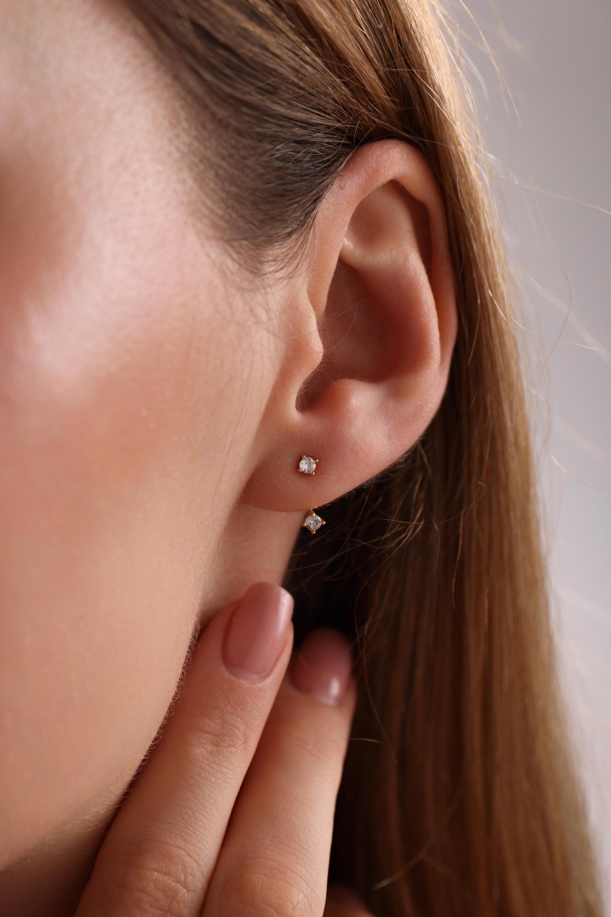 18k Gold Plated sterling silver Front Back Earrings, Ear Jacket, Dainty Studs, CZ Diamond Studs, Dainty CZ Studs Earrings, Christmas Gift