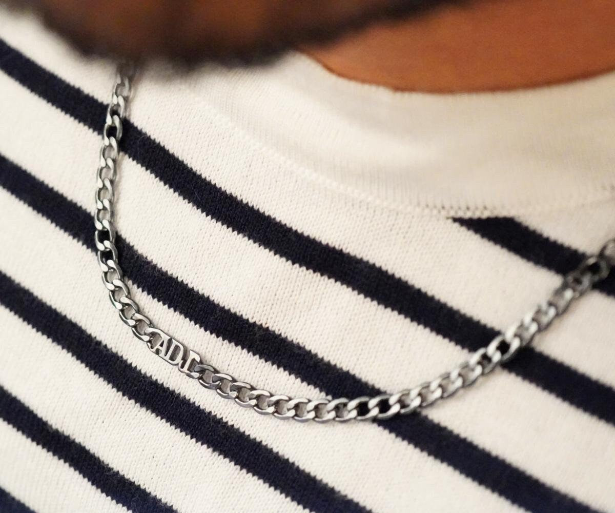Cuban Chain Mens Name Necklace , Custom Name Necklace , Mens Initial Necklace , Cuban Chain Necklace , Unisex Necklace, Gift For Him