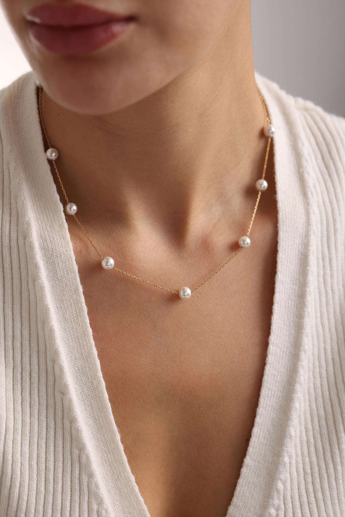 14k Gold Pearl Necklace, Dainty Freshwater Pearl Necklace,Gold Pearl Necklace, Bridesmaid Gifts,Wedding Gift,Bridal Jewellery,Pearl Jewelry