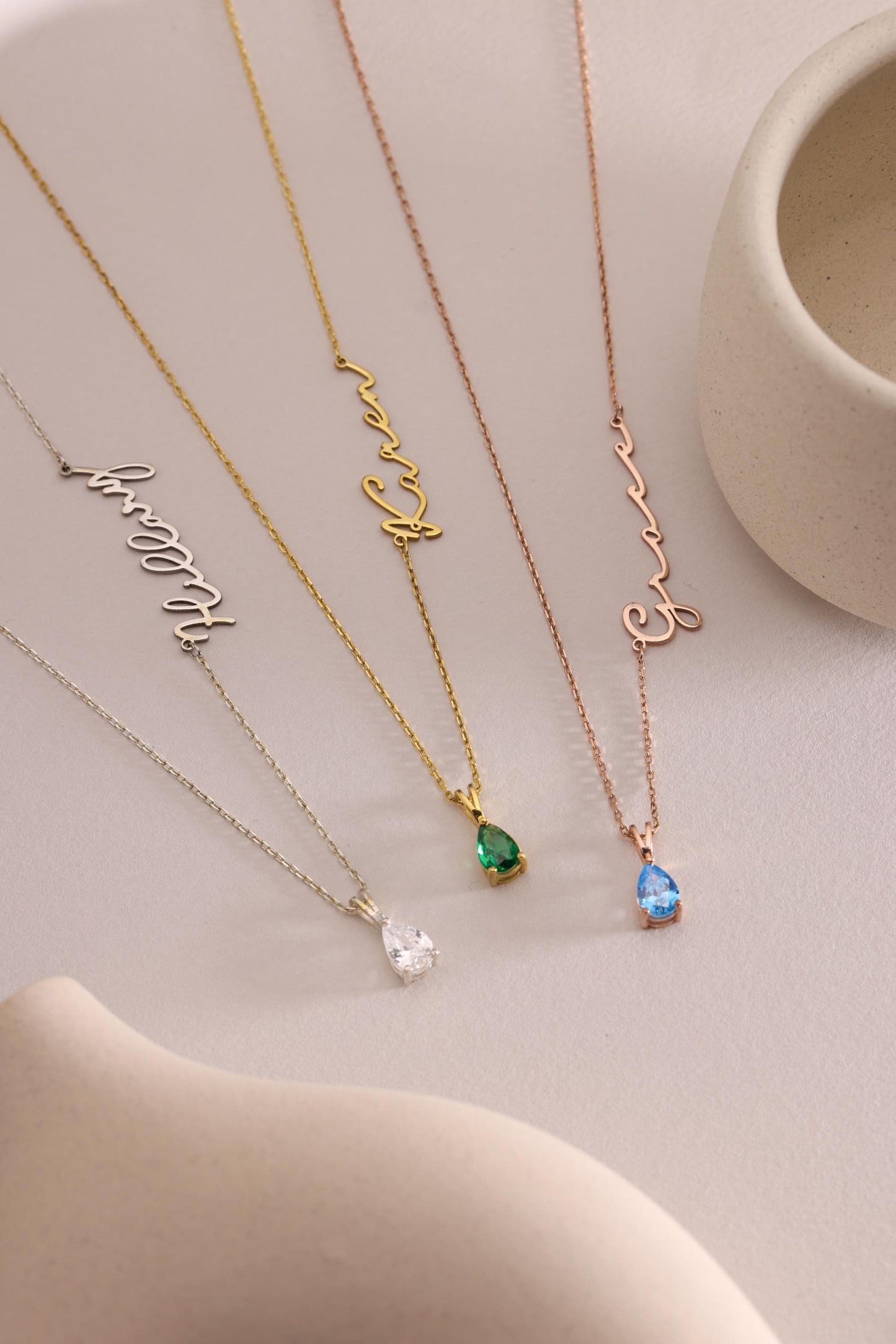 14K Solid Gold Name Necklace with Birthstone,Custom Name Necklace,Birthstone Necklace,Personalized Gift,Birthday Gift,Christmas Gift For Mom