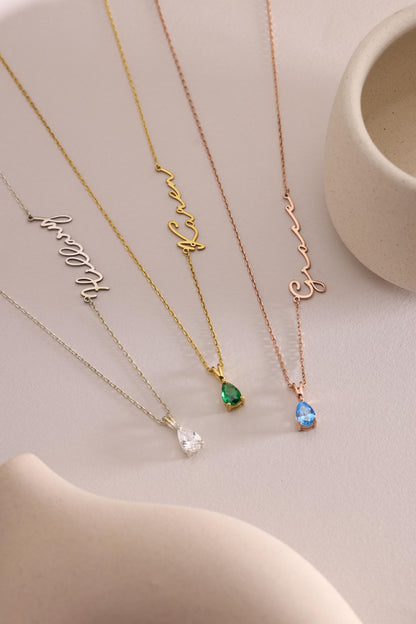 14K Solid Gold Name Necklace with Birthstone,Custom Name Necklace,Birthstone Necklace,Personalized Gift,Birthday Gift,Christmas Gift For Mom