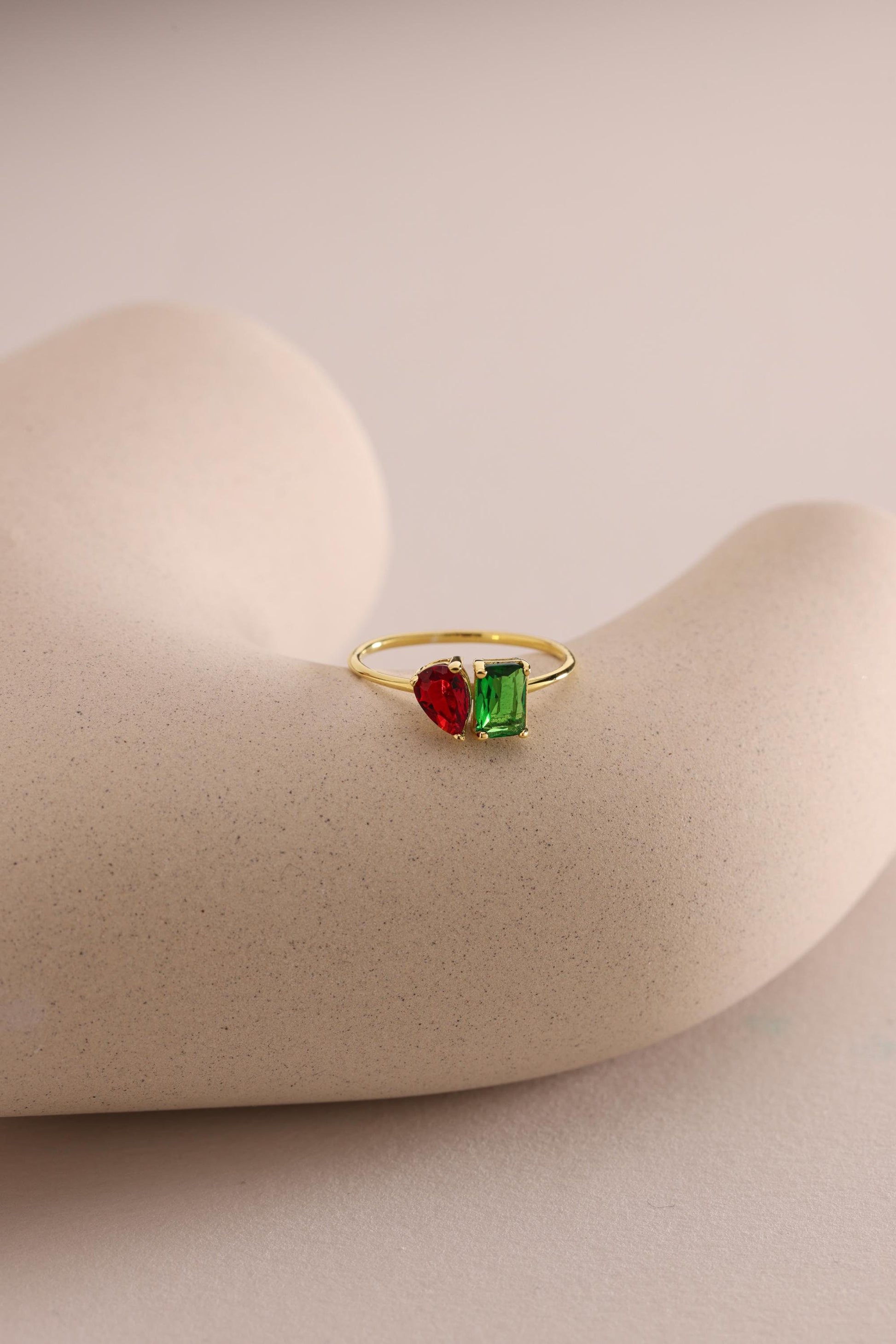 Toi et Moi Birthstone Ring, Emerald & Pear Cut Birthstone Ring, Wedding Ring, Engagement Ring, Promise Ring, Christmas Gift for Her