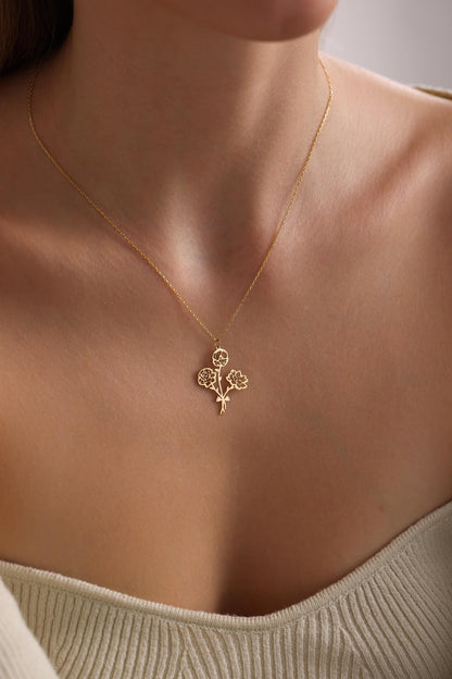Birth Flower Bouquet Necklace: Personalized Sterling Silver Family Gift