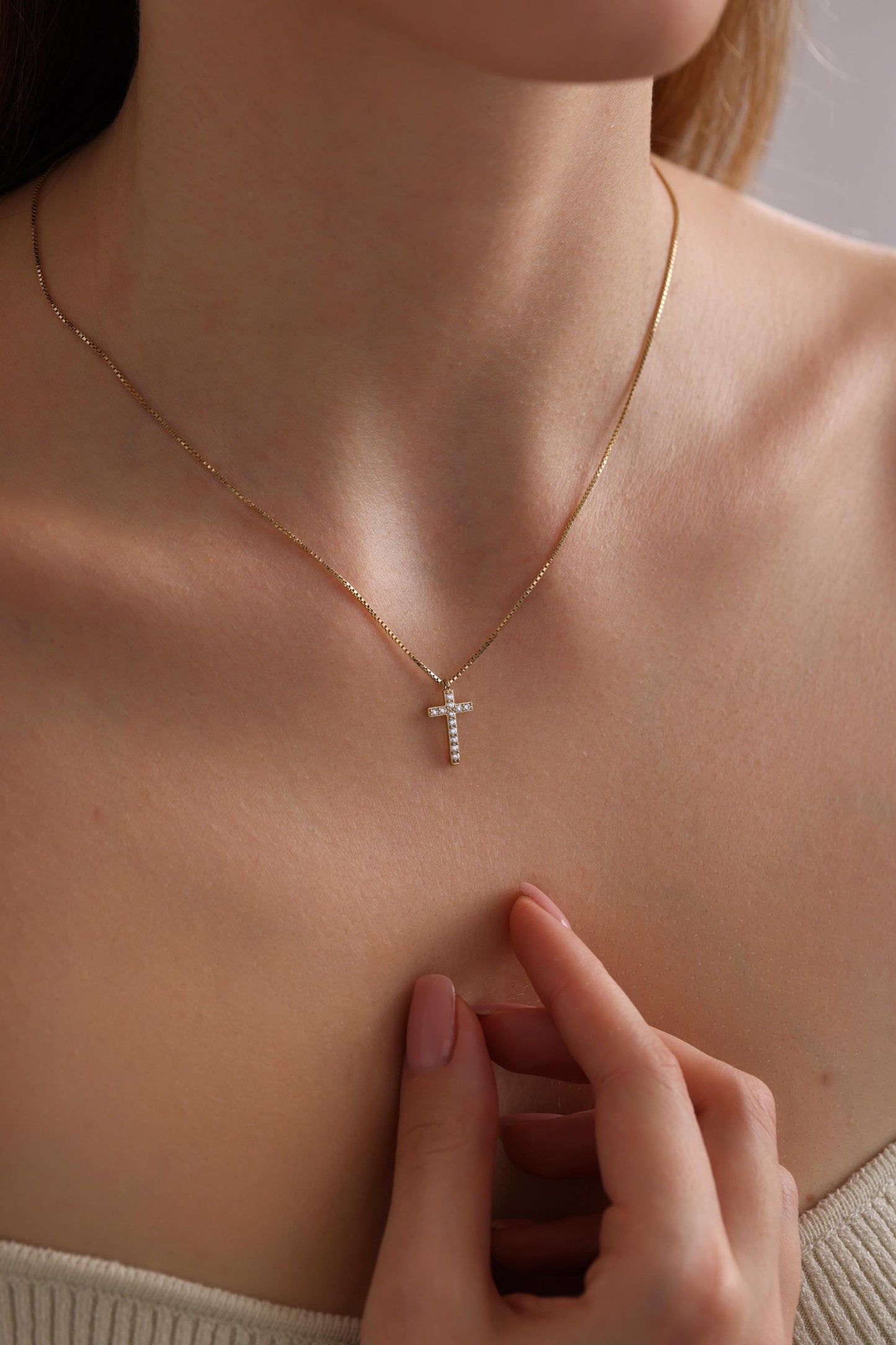 14k Gold Diamond Cross, Diamond Cross Necklace, Cross Necklace, Dainty Diamond Cross, Baptism Gift, Communion, Cross pendant