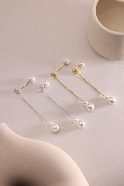 Minimalist Freshwater Pearl Earrings, Sterling Silver 2 Round Pearls Earrings, Bridesmaid Earrings, Daily Pearl Earrings, Bridesmaid Gift