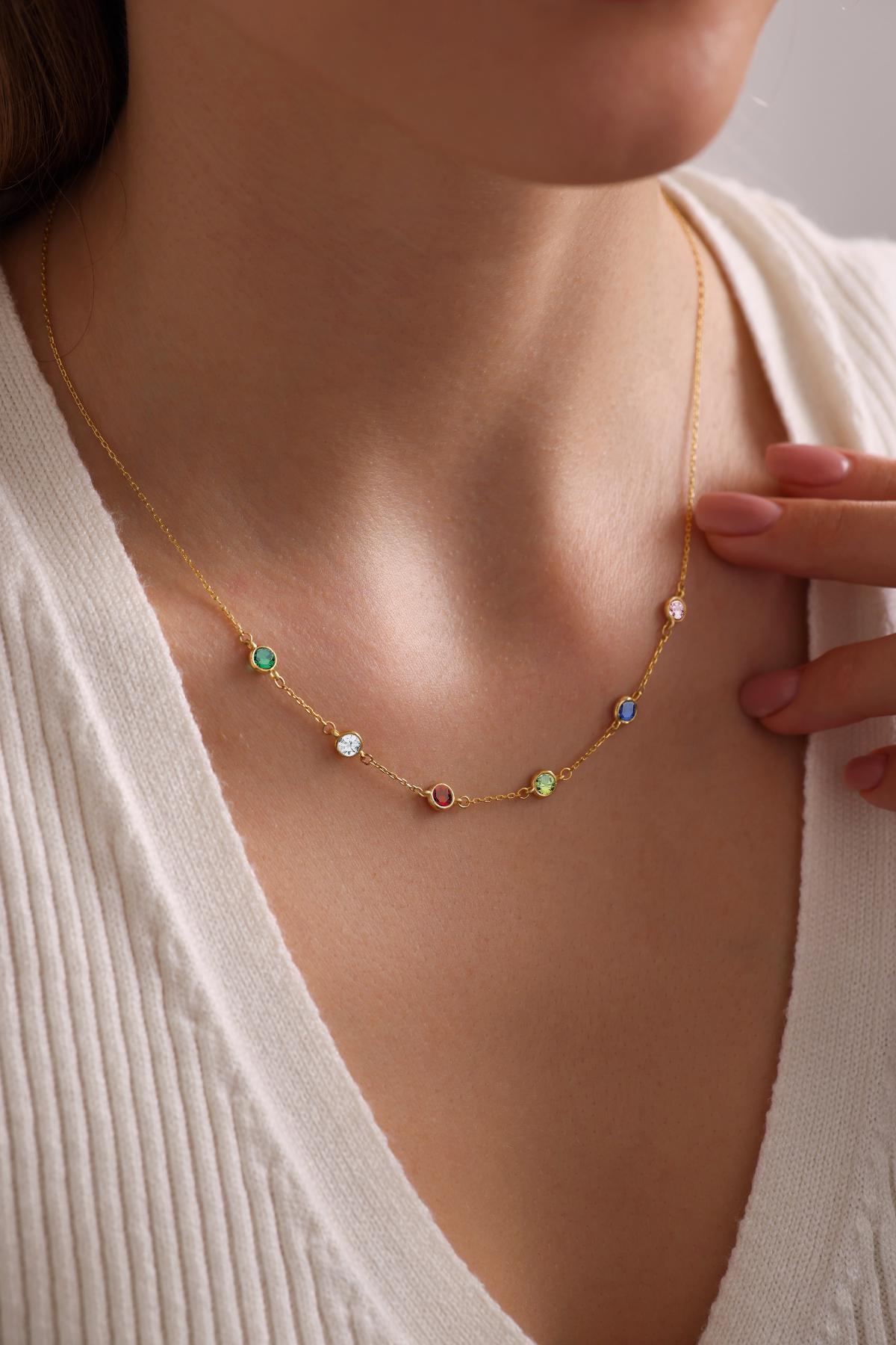 14K Gold Family Birthstone Necklace: Mother's day Necklace for Mom, Birthday Gift For Her, Personalized Necklace, Birthstone Jewelry