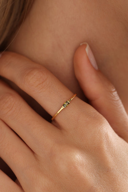14K Solid Gold Baguette Birthstone Ring, Stackable Ring, Mothers Ring, Promise Ring, Birthday Gift For Mom