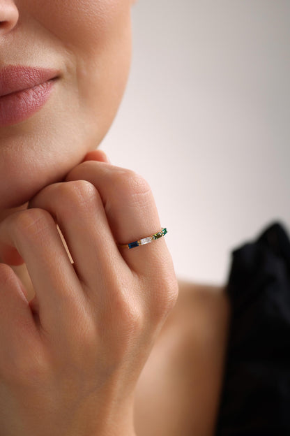 Baguette Birthstone Ring, Family Birthstone Ring, Multi Birthstone Rings, Birthstone Jewelry,Mother's Day Gift, Stackable Ring, Gift For Mom